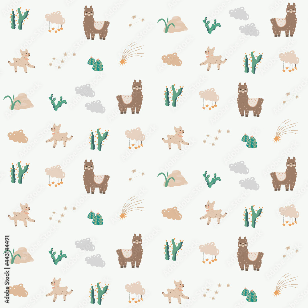 Fototapeta premium Adorable animals illustration seamless pattern for kids project, fabric, scrapbooking, crafting, invitation and many more.