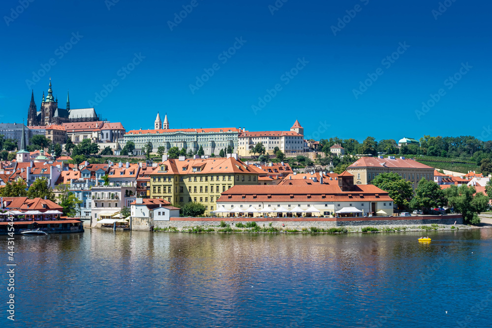 PRAGUE, CZECH REPUBLIC, 31 JULY 2020: landscape of the castle and the Vltava river