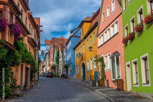Fototapeta Naklejka Na Ścianę i Meble -  ROTHENBURG OB DER TAUBER, GERMANY, 26 JULY 2020 Colorful houses in the street of the historic center