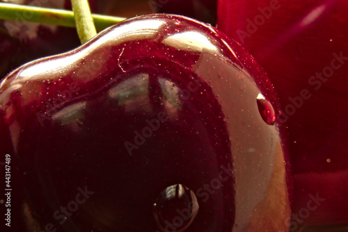 Ripe red cherry in macro