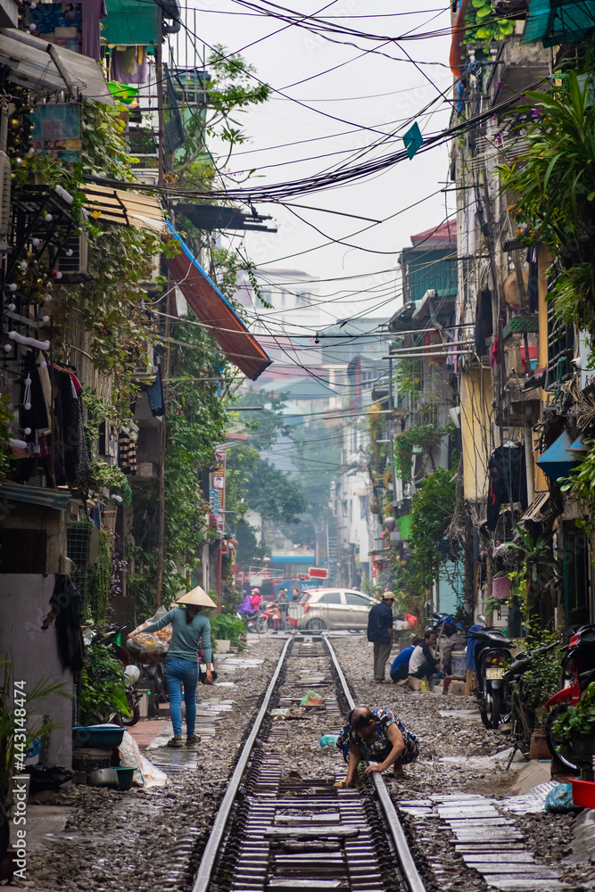 HANOI, VIETNAM, 4 JANUARY 2020: Life of local people on the train street