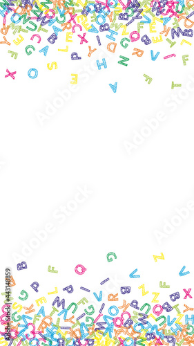 Falling letters of English language. Colorful sketch flying words of Latin alphabet. Foreign languages study concept. Nice back to school banner on white background.