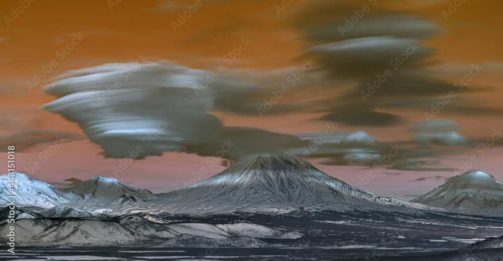 Kamchatka, the invasion of lenticular clouds over the Koryaksky volcano