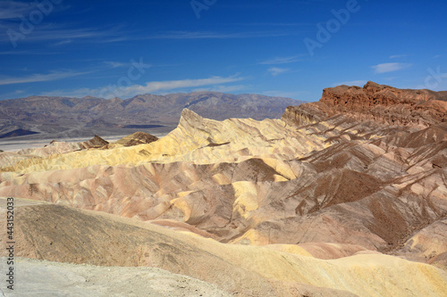 view of manly beacon from zabriskie point on a sunny day in death valley national park, california