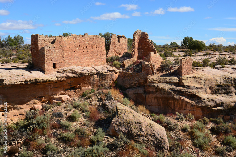 square tower unit trail  and Hovenweep castle ruins in fall in hovenweep national monument, Colorado