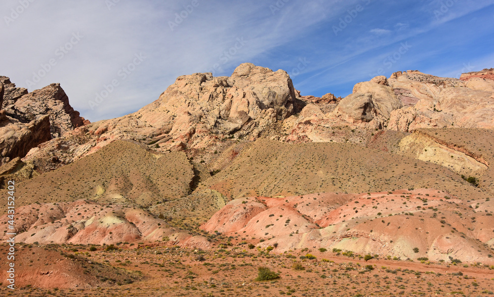 the picturesque and colorful rock formations of the san rafael reef along interstate 70, near green river, utah