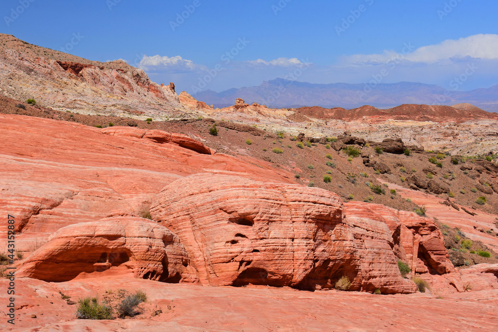 hiking along the eroded and colorful sandstone of the fire wave trail in valley of fire state park, near overton, nevada hiking along the eroded and colorful sandstone of the fire wave trail in valley of fire state park, near overton, nevada
