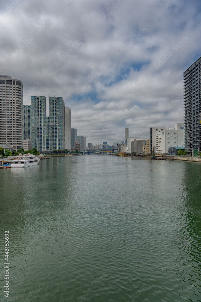 Fototapeta premium 東京都品川区天王洲アイルの曇りの日の街並み