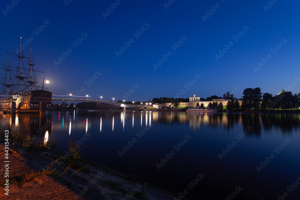 Veliky Novgorod Keml Night Alexander Nevsky embankment