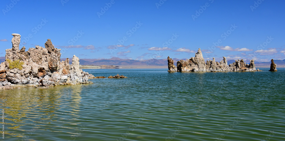 the  bizarrely -shaped limestone tofu rock formations along the south shore of the alkaline soda lake, mono lake, near lee vining, california