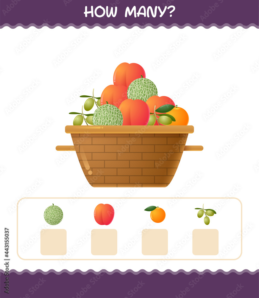 How many cartoon fruits. Counting game. Educational game for pre shool years kids and toddlers How many cartoon fruits. Counting game. Educational game for pre shool years kids and toddlers