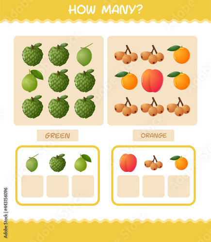 How many cartoon fruits. Counting game. Educational game for pre shool years kids and toddlers