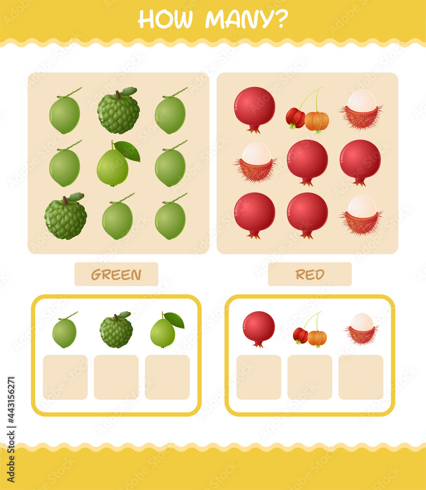 How many cartoon fruits. Counting game. Educational game for pre shool years kids and toddlers How many cartoon fruits. Counting game. Educational game for pre shool years kids and toddlers
