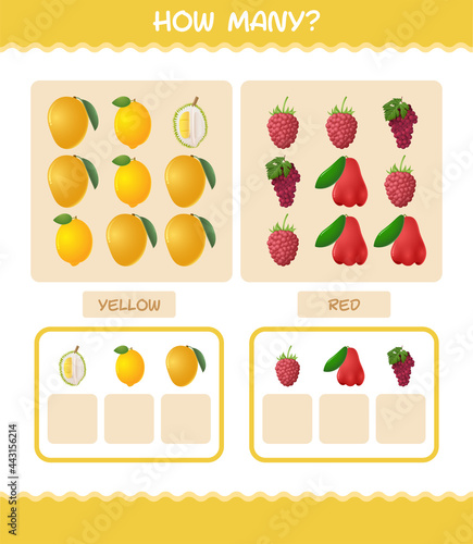 How many cartoon fruits. Counting game. Educational game for pre shool years kids and toddlers