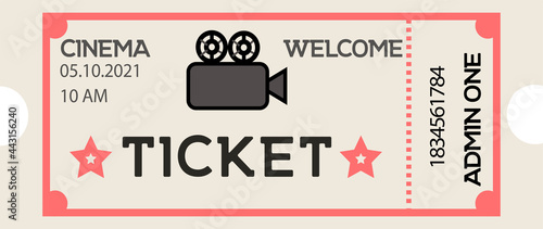 Retro cinema ticket on white background.