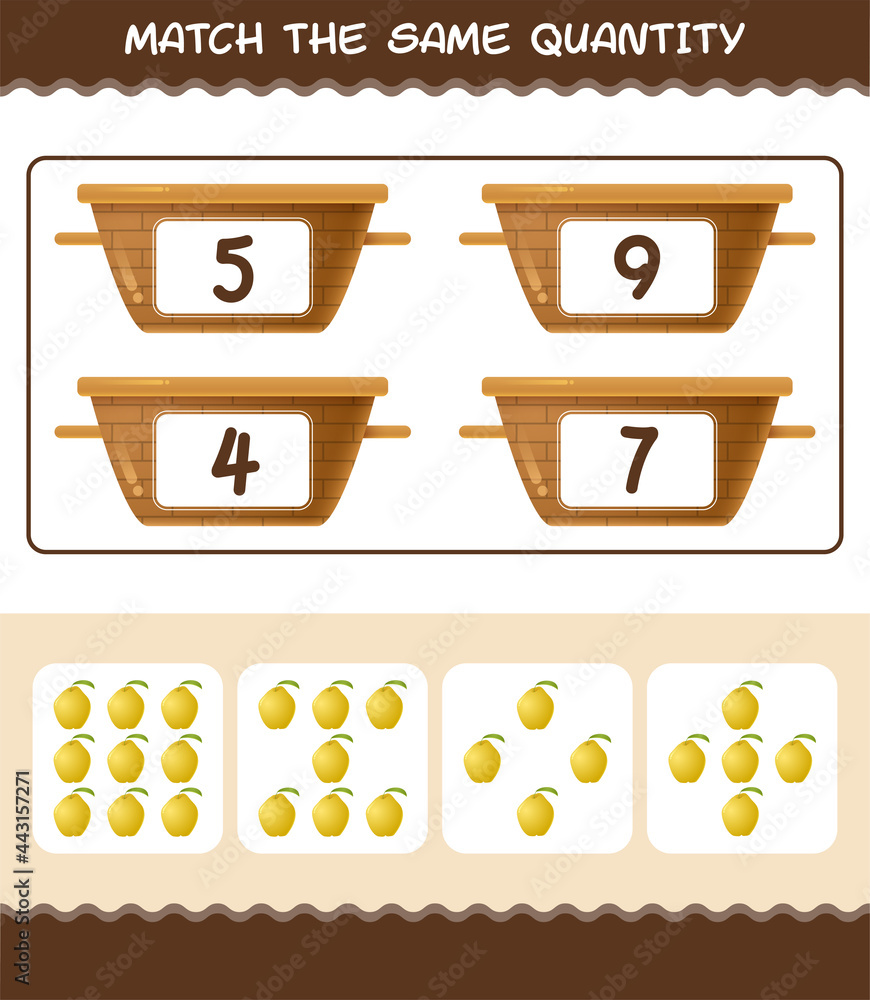 Match the same quantity of quince. Counting game. Educational game for pre shool years kids and toddlers Match the same quantity of quince. Counting game. Educational game for pre shool years kids and toddlers