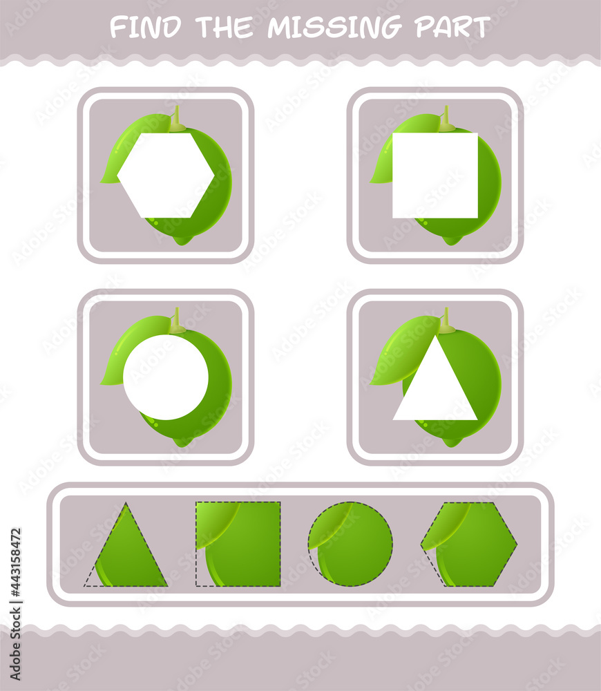 Find the missing parts of cartoon lime. Searching game. Educational game for pre shool years kids and toddlers Find the missing parts of cartoon lime. Searching game. Educational game for pre shool years kids and toddlers