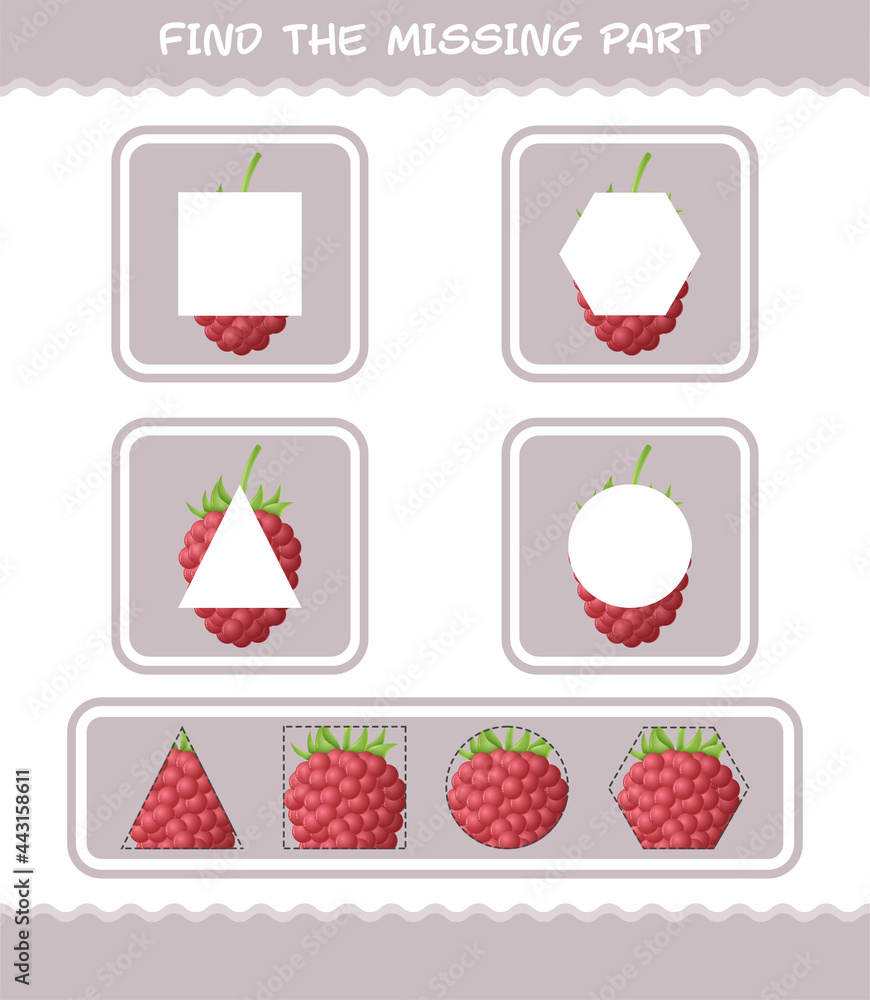 Find the missing parts of cartoon raspberry. Searching game. Educational game for pre shool years kids and toddlers Find the missing parts of cartoon raspberry. Searching game. Educational game for pre shool years kids and toddlers