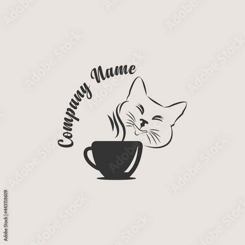 Coffee Of Cat Logo Design. Coffee Of Cat Logo Template. Modern Design. Flat Logo. Vector Illustration
