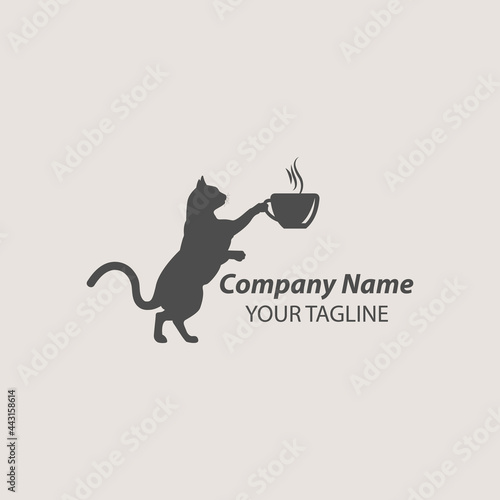 Coffee Of Cat Logo Design. Coffee Of Cat Logo Template. Modern Design. Flat Logo. Vector Illustration