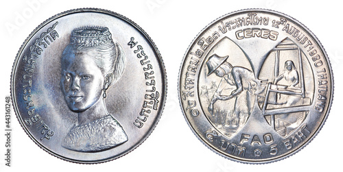 Canvas Print Thailand five baht coin, (1980, B