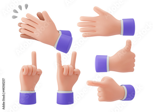 3D hand gestures, raise your hand, point your finger, cartoon style, Clipping Path for presentations, advertisements. 3D Illustration rendering.