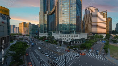 time lapse of people, life, traffic evening in the financial district at yongsan seoul city south korea