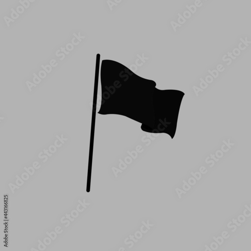 An illustration vector graphic of black waving flag with pole on grey backgrounds.