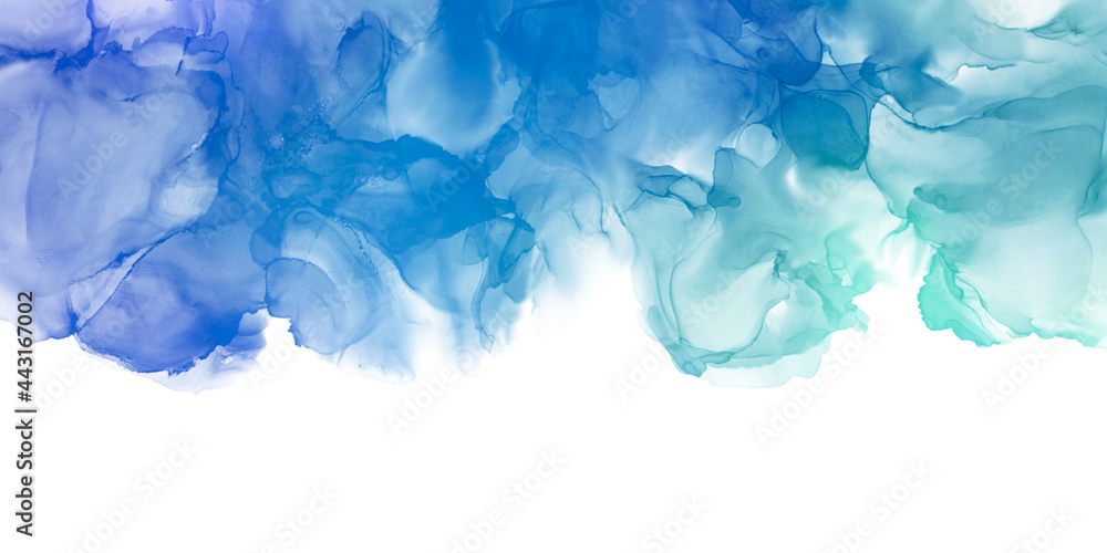 Abstract blue painting by watercolor and alcohol ink texture isolated on white background. - obrazy, fototapety, plakaty 
