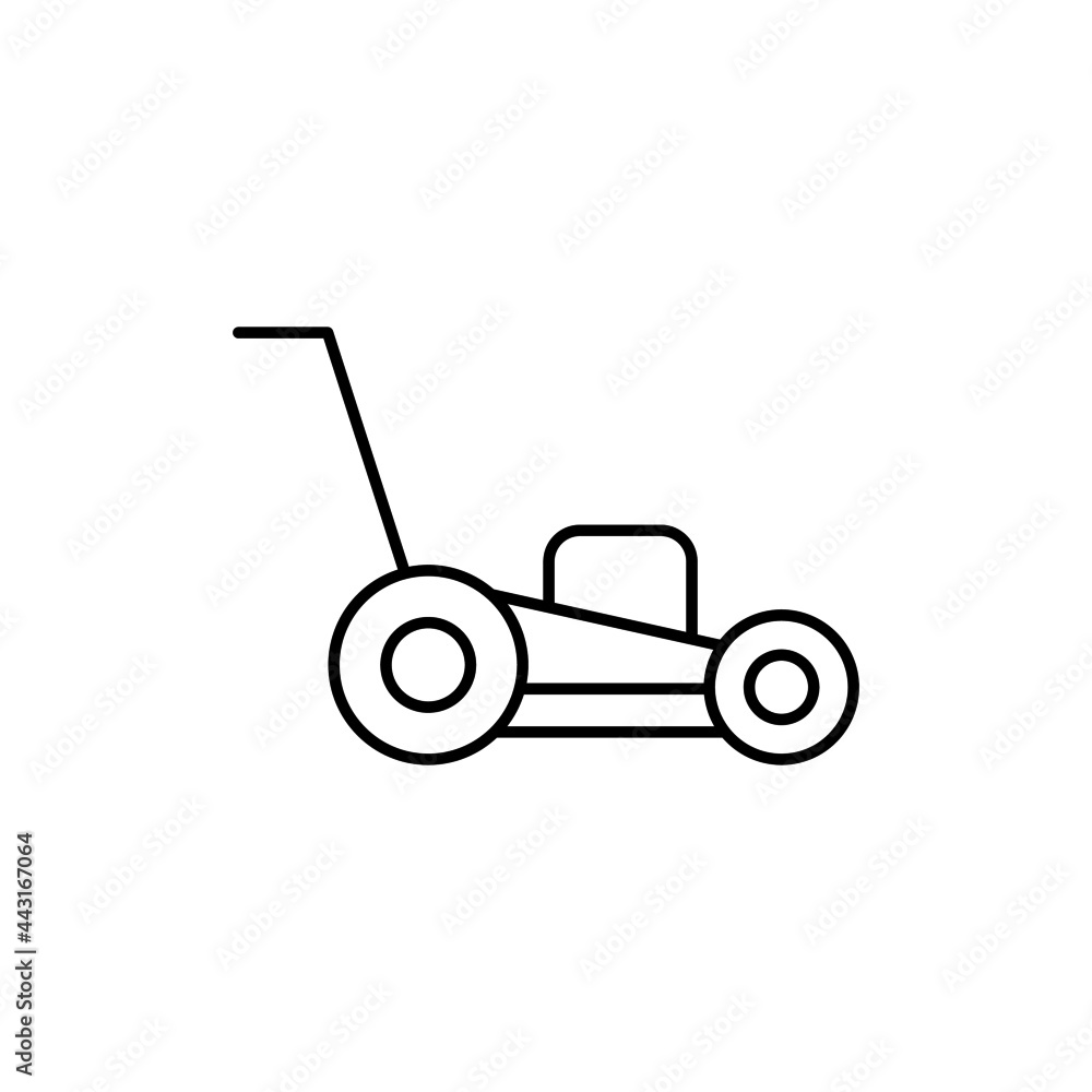 Lawn mower icon in flat black line style, isolated on white background Lawn mower icon in flat black line style, isolated on white background
