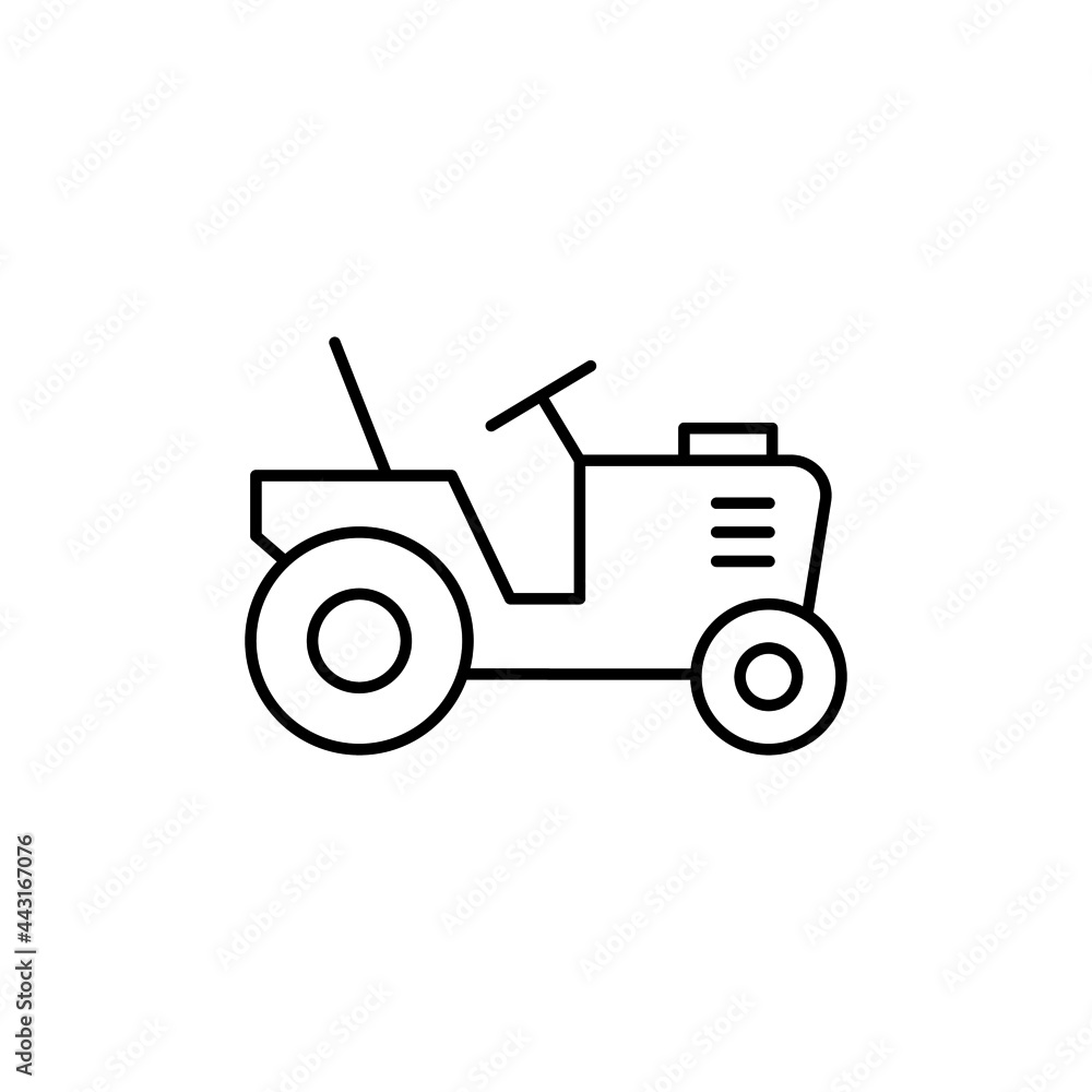 Mini tractor icon in flat black line style, isolated on white background Mini tractor icon in flat black line style, isolated on white background
