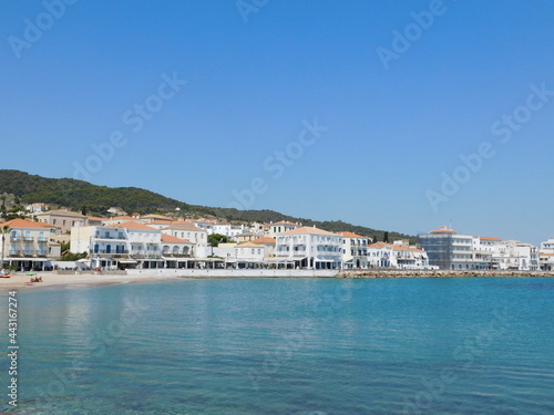 View of the coast of the island of Spetses, in Greece