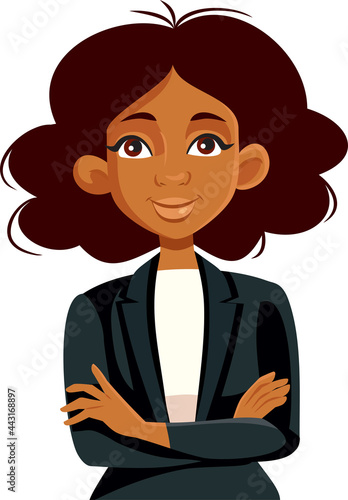 Happy African Business Woman Standing With Arms Crossed