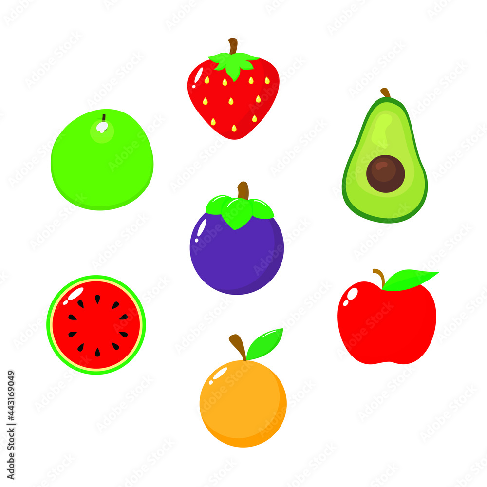 Set of fruits illustration. Simple apple vector illustration for icon, logo, clothing, kids book or application or website element, science for children, toy design, educational media Set of fruits illustration. Simple apple vector illustration for icon, logo, clothing, kids book or application or website element, science for children, toy design, educational media