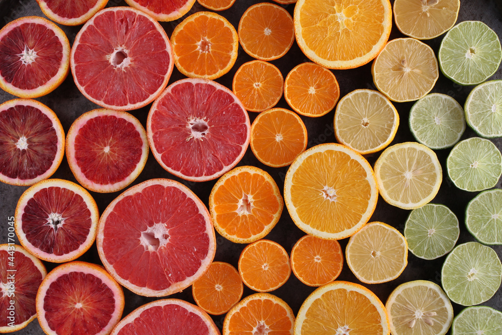 Citrus Fruit Gradient Collection on Dark Brackground Citrus Fruit Gradient Collection on Dark Brackground