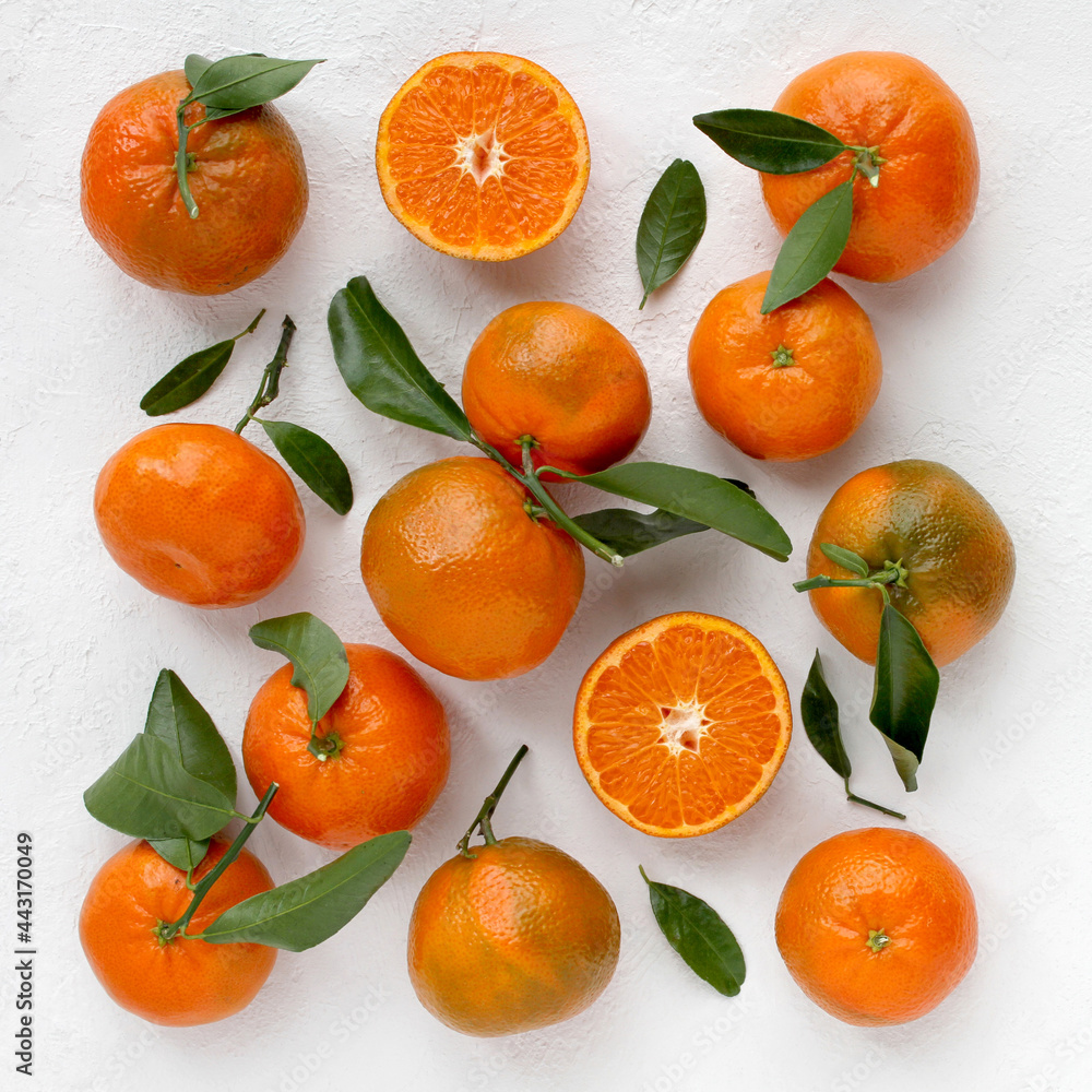 Mandarin Oranges with Leaves on Light Background Square Mandarin Oranges with Leaves on Light Background Square
