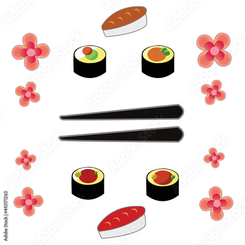 Simple illustration design of traditional japanese food set with local theme