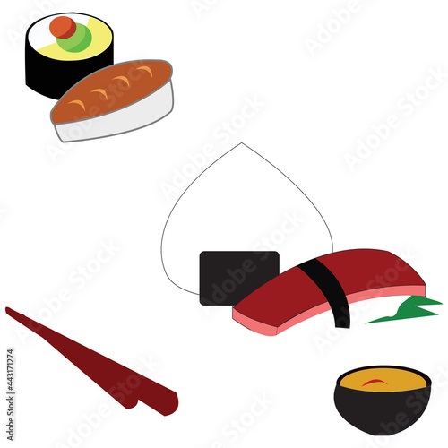Simple illustration design of traditional japanese food set with local theme