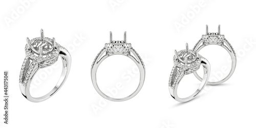 empty round gemstone with diamond mount engagement ring