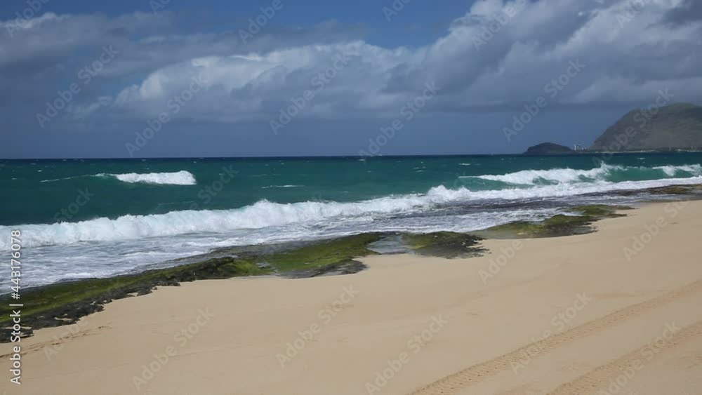 Maili Beach and crushing waves - Oahu, Hawaii Maili Beach and crushing waves - Oahu, Hawaii