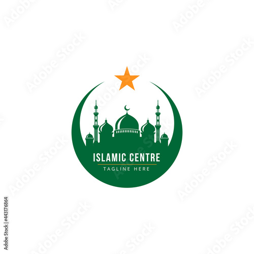 Islamic center icon silhouette logo design template with mosque vector illustration