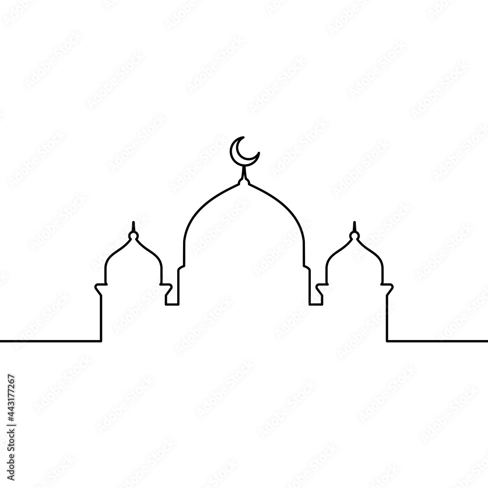 Mosque line art vector minimalist design. islamic ornament background.