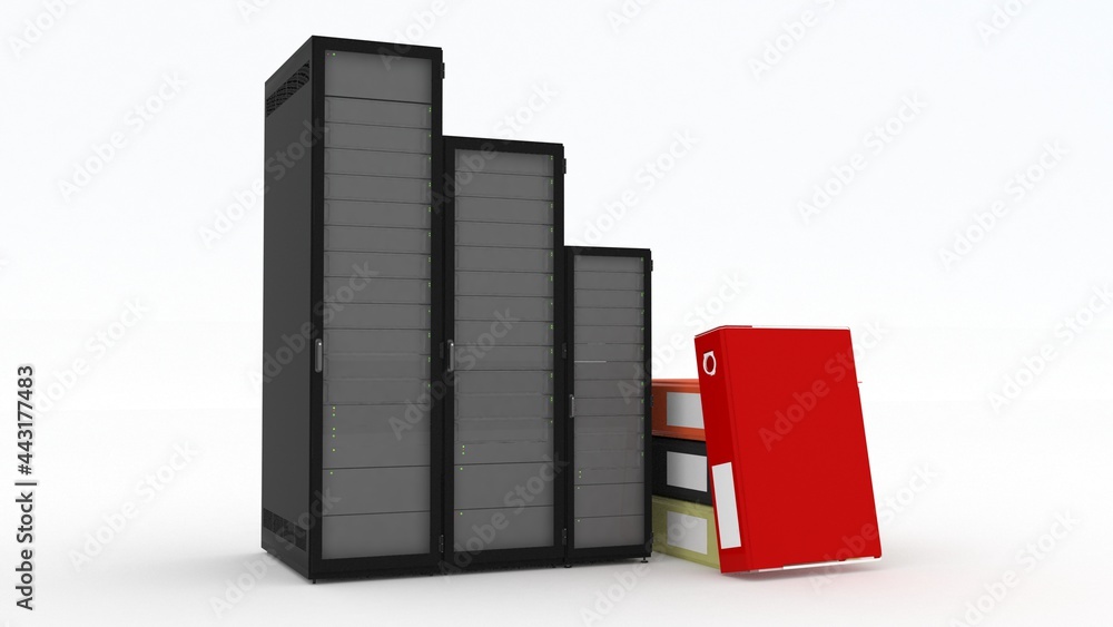3d illustration Office folders with database 3d illustration Office folders with database