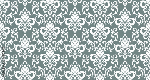 Damask floral design element. Gray and white. Graphic ornament royal wallpaper vector background.