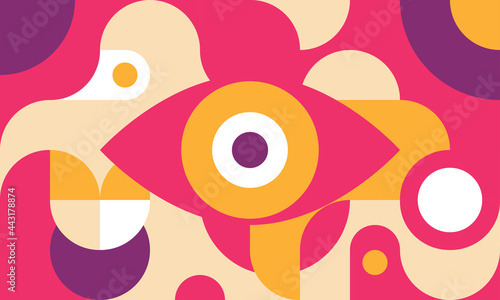 Funky background in bauhaus style with eye