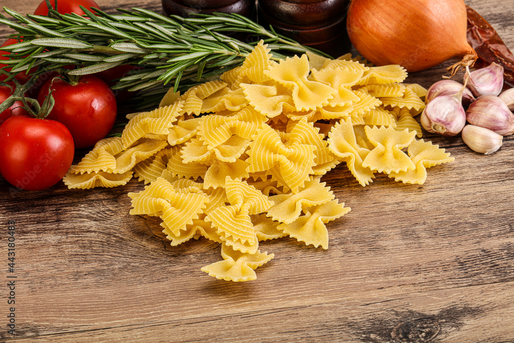 Raw Italian farfalle pasta for cooking Raw Italian farfalle pasta for cooking