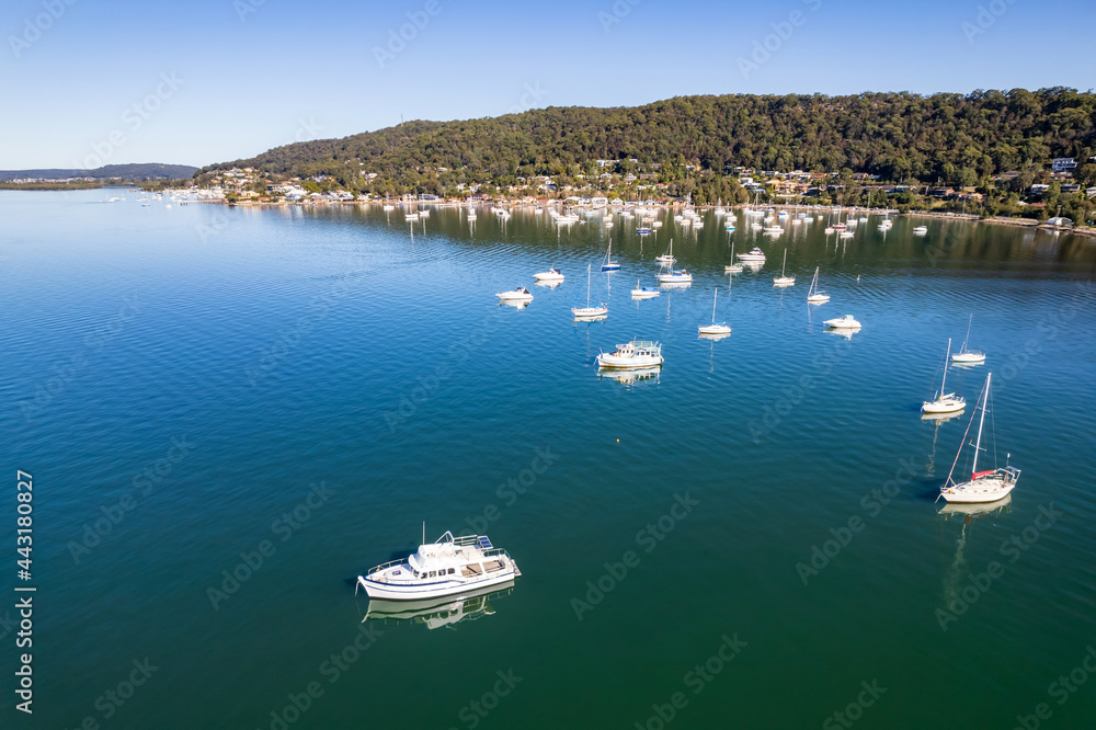 Daytime aerial waterscape with boats