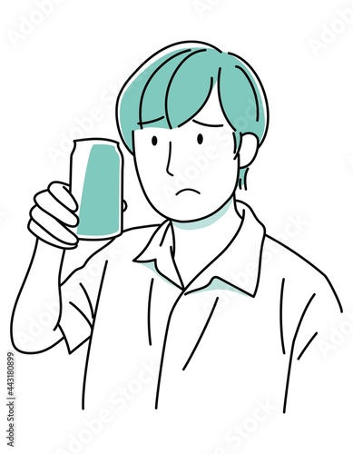 男の子05（手描き・上半身・缶入りの飲み物を持って困った顔をする男性）