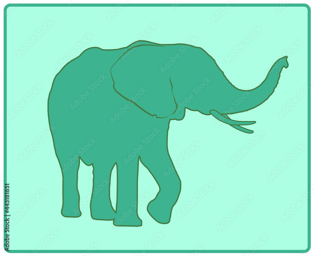 Obraz premium Green elephant, outline drawing, emblem, badge, logo.