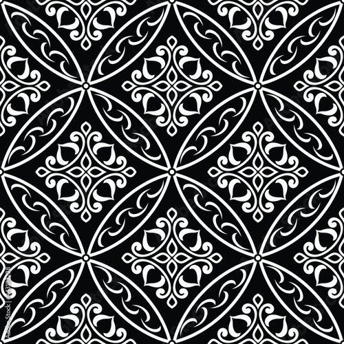 Abstract floral seamless pattern. Black and white. Vector background.